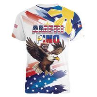 Filipino American History Month Women V-Neck T-Shirt Bald Eagle Tarsier Together LT05 - Polynesian Pride