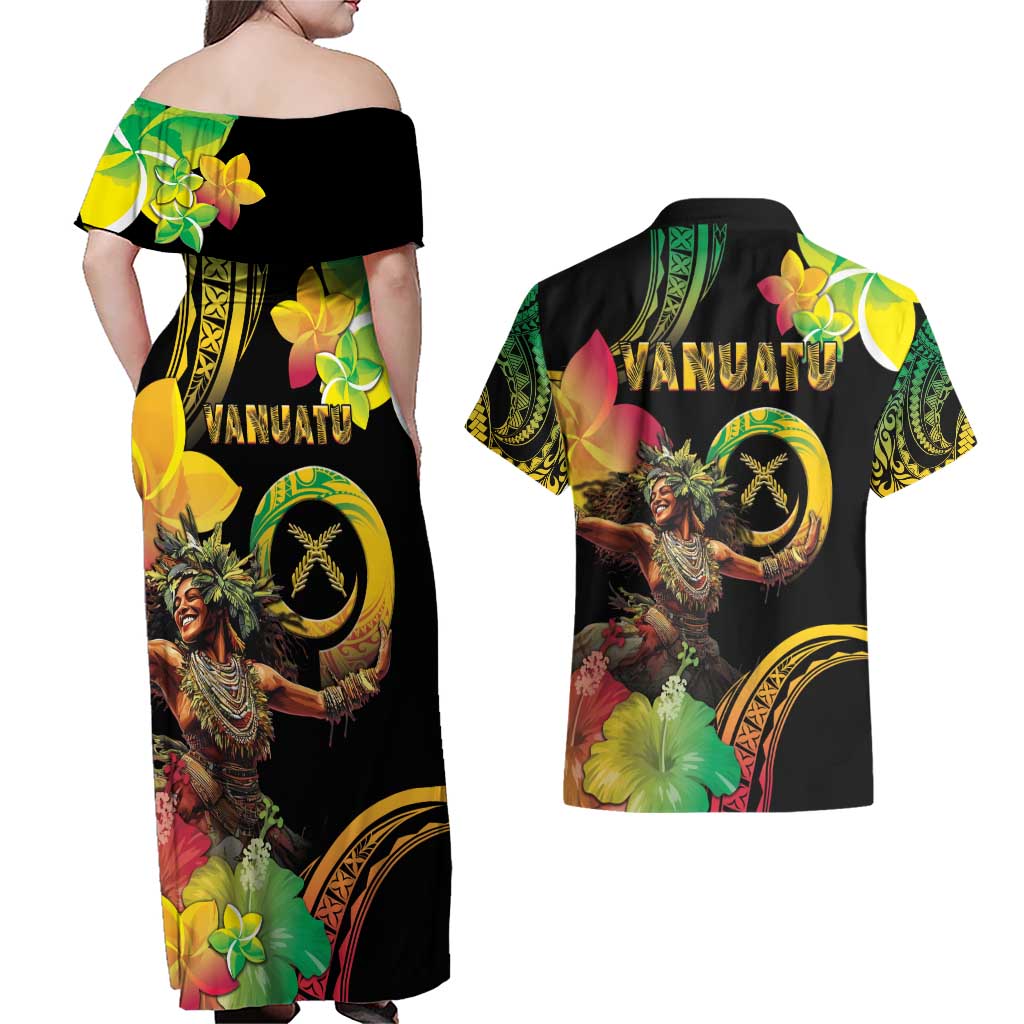 Halo Vanuatu Couples Matching Off Shoulder Maxi Dress and Hawaiian Shirt Beautiful Woman Dancing LT05 - Polynesian Pride