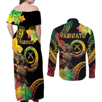 Halo Vanuatu Couples Matching Off Shoulder Maxi Dress and Long Sleeve Button Shirt Beautiful Woman Dancing LT05 - Polynesian Pride