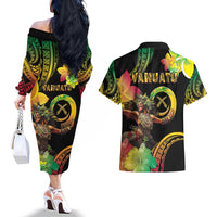 Halo Vanuatu Couples Matching Off The Shoulder Long Sleeve Dress and Hawaiian Shirt Beautiful Woman Dancing LT05 - Polynesian Pride