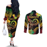 Halo Vanuatu Couples Matching Off The Shoulder Long Sleeve Dress and Long Sleeve Button Shirt Beautiful Woman Dancing LT05 - Polynesian Pride