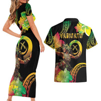 Halo Vanuatu Couples Matching Short Sleeve Bodycon Dress and Hawaiian Shirt Beautiful Woman Dancing LT05 - Polynesian Pride