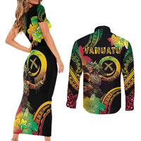 Halo Vanuatu Couples Matching Short Sleeve Bodycon Dress and Long Sleeve Button Shirt Beautiful Woman Dancing LT05 - Polynesian Pride