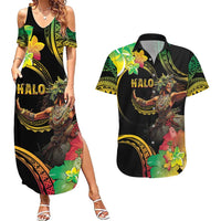 Halo Vanuatu Couples Matching Summer Maxi Dress and Hawaiian Shirt Beautiful Woman Dancing LT05 Black - Polynesian Pride