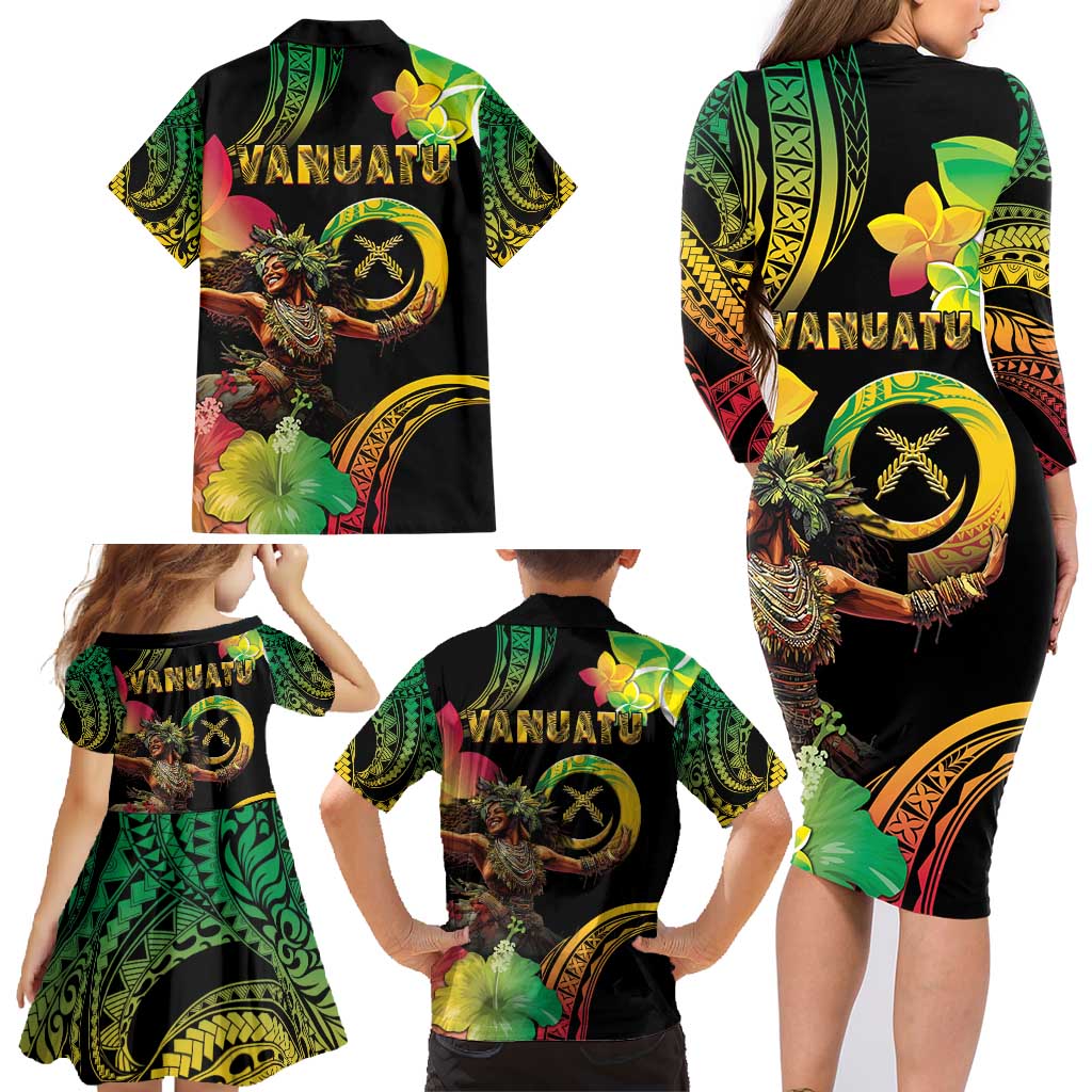 Halo Vanuatu Family Matching Long Sleeve Bodycon Dress and Hawaiian Shirt Beautiful Woman Dancing LT05 - Polynesian Pride