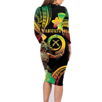 Halo Vanuatu Family Matching Long Sleeve Bodycon Dress and Hawaiian Shirt Beautiful Woman Dancing LT05 - Polynesian Pride
