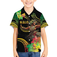 Halo Vanuatu Family Matching Off Shoulder Maxi Dress and Hawaiian Shirt Beautiful Woman Dancing LT05 Son's Shirt Black - Polynesian Pride