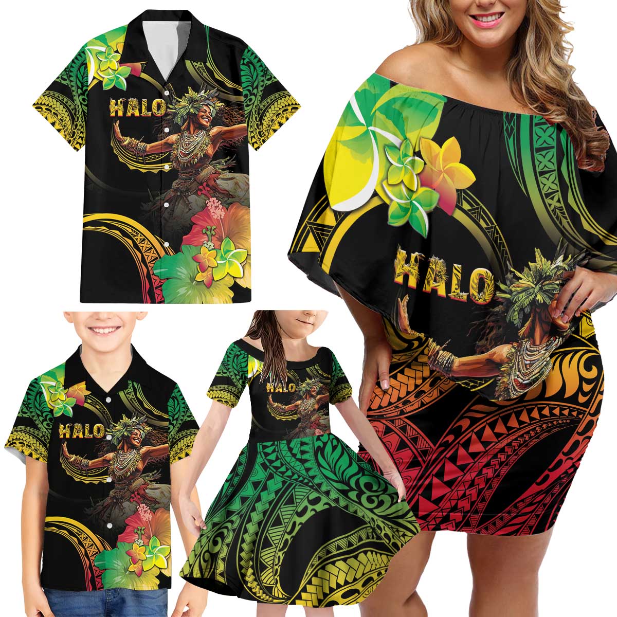 Halo Vanuatu Family Matching Off Shoulder Short Dress and Hawaiian Shirt Beautiful Woman Dancing LT05 - Polynesian Pride
