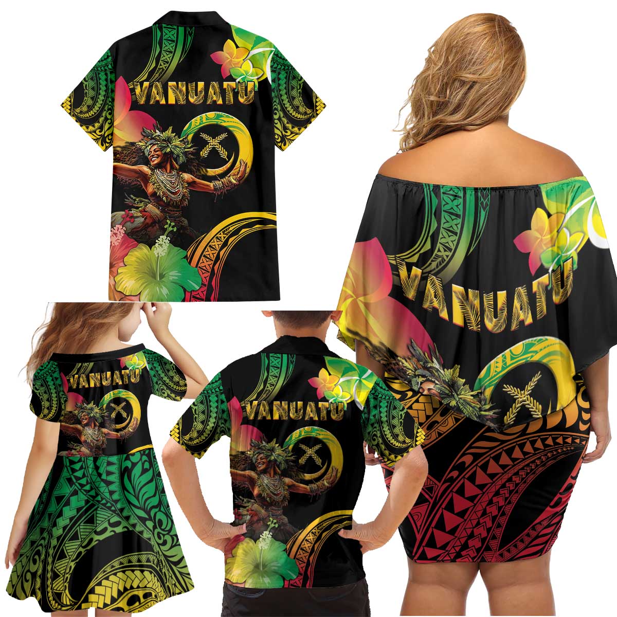 Halo Vanuatu Family Matching Off Shoulder Short Dress and Hawaiian Shirt Beautiful Woman Dancing LT05 - Polynesian Pride