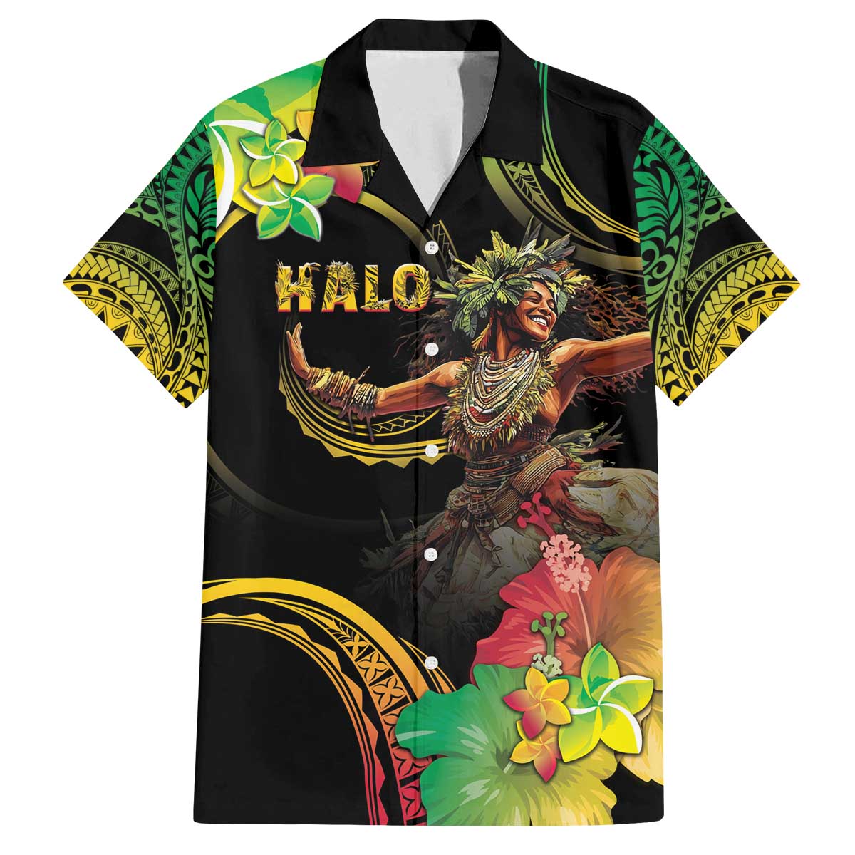 Halo Vanuatu Family Matching Off Shoulder Short Dress and Hawaiian Shirt Beautiful Woman Dancing LT05 Dad's Shirt - Short Sleeve Black - Polynesian Pride