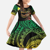 Halo Vanuatu Family Matching Short Sleeve Bodycon Dress and Hawaiian Shirt Beautiful Woman Dancing LT05 Daughter's Dress Black - Polynesian Pride
