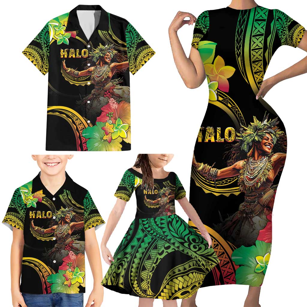 Halo Vanuatu Family Matching Short Sleeve Bodycon Dress and Hawaiian Shirt Beautiful Woman Dancing LT05 - Polynesian Pride