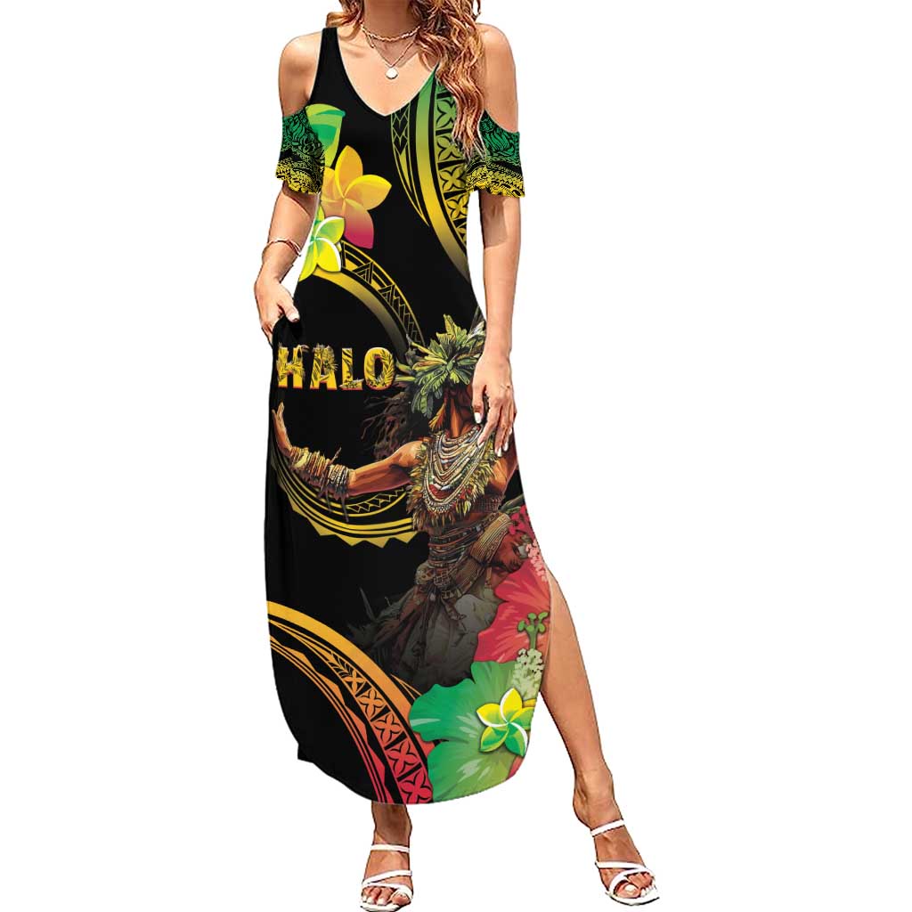 Halo Vanuatu Family Matching Summer Maxi Dress and Hawaiian Shirt Beautiful Woman Dancing LT05 Mom's Dress Black - Polynesian Pride