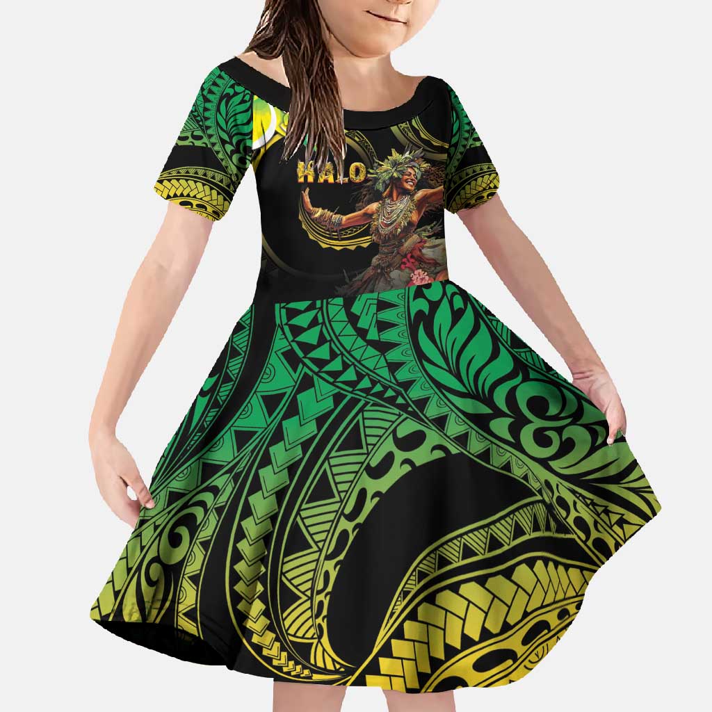 Halo Vanuatu Family Matching Tank Maxi Dress and Hawaiian Shirt Beautiful Woman Dancing LT05 Daughter's Dress Black - Polynesian Pride