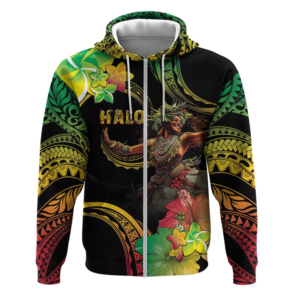 Halo Vanuatu Hoodie Beautiful Woman Dancing LT05 Zip Hoodie Black - Polynesian Pride