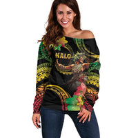 Halo Vanuatu Off Shoulder Sweater Beautiful Woman Dancing LT05 Women Black - Polynesian Pride