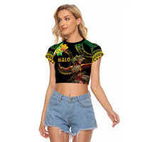 Halo Vanuatu Raglan Cropped T Shirt Beautiful Woman Dancing LT05 Female Black - Polynesian Pride