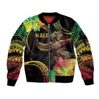 Halo Vanuatu Sleeve Zip Bomber Jacket Beautiful Woman Dancing LT05 Unisex Black - Polynesian Pride