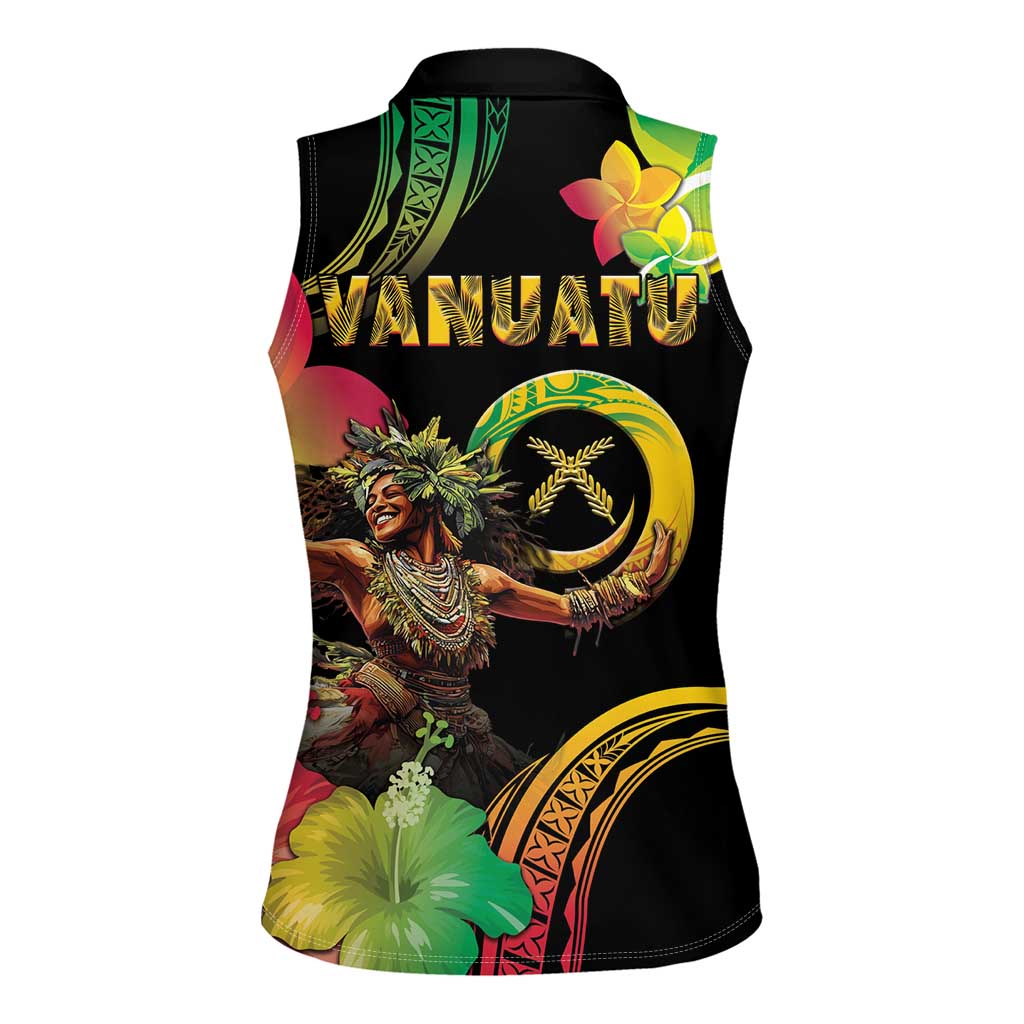 Halo Vanuatu Women Sleeveless Polo Shirt Beautiful Woman Dancing LT05 - Polynesian Pride