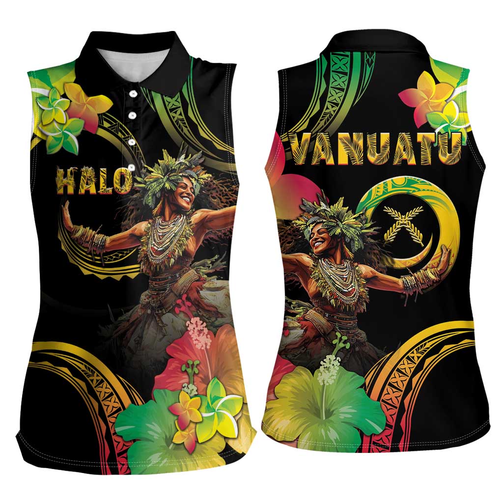 Halo Vanuatu Women Sleeveless Polo Shirt Beautiful Woman Dancing LT05 - Polynesian Pride