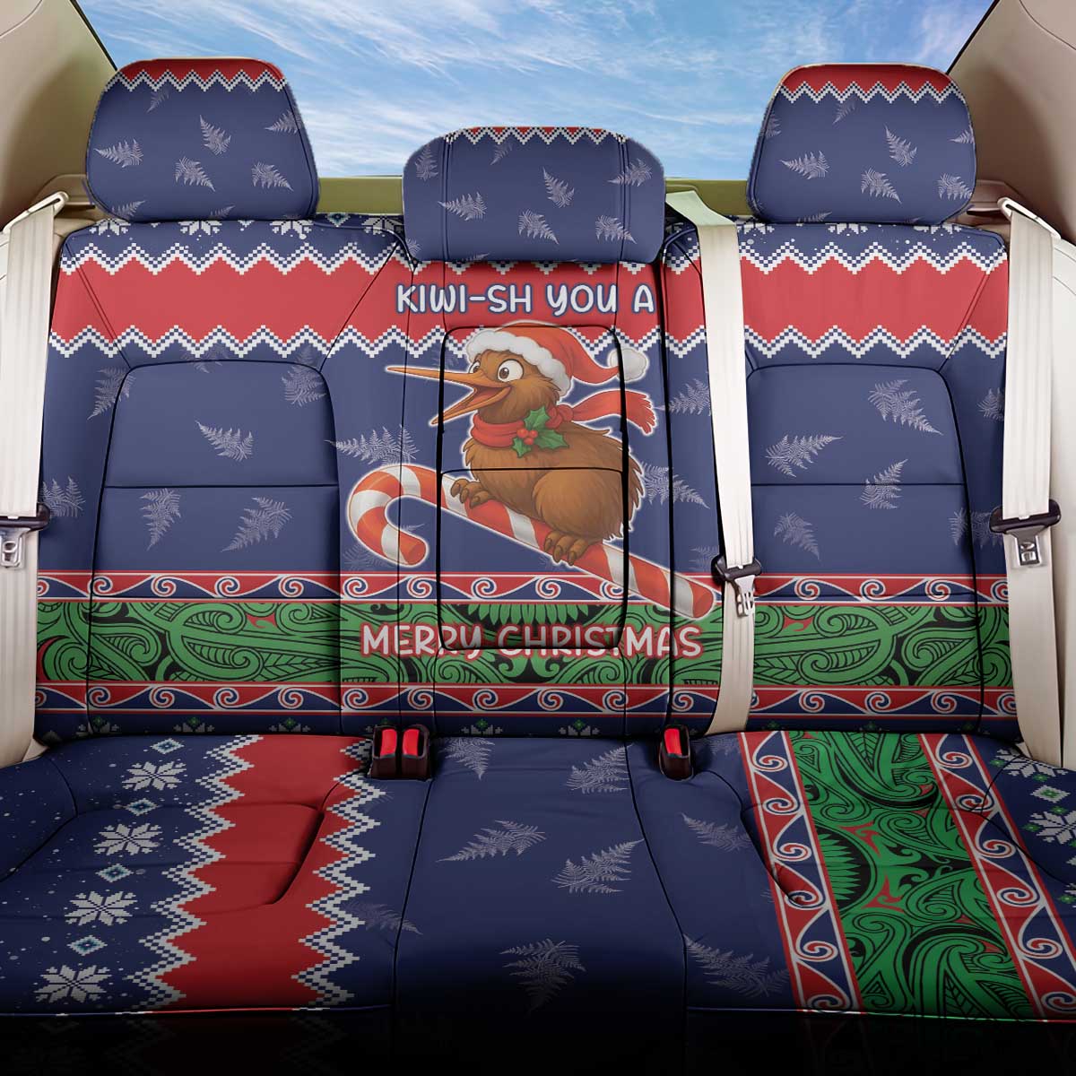 New Zealand Christmas Back Car Seat Cover Kiwi-sh You A Merry Christmas - Polynesian Pride