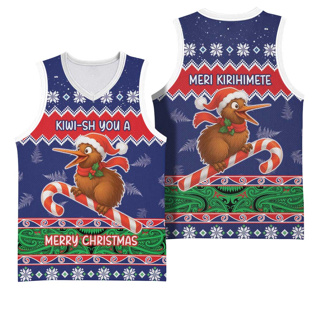 New Zealand Christmas Basketball Jersey Kiwi-sh You A Merry Christmas LT05 - Polynesian Pride