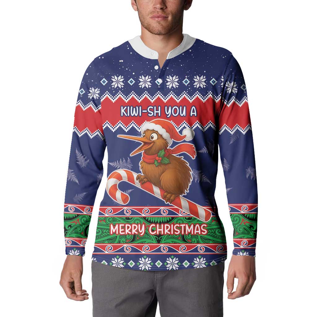 New Zealand Christmas Button Sweatshirt Kiwi-sh You A Merry Christmas - Polynesian Pride