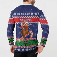New Zealand Christmas Button Sweatshirt Kiwi-sh You A Merry Christmas - Polynesian Pride