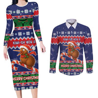 New Zealand Christmas Couples Matching Long Sleeve Bodycon Dress and Long Sleeve Button Shirt Kiwi-sh You A Merry Christmas LT05 Blue - Polynesian Pride