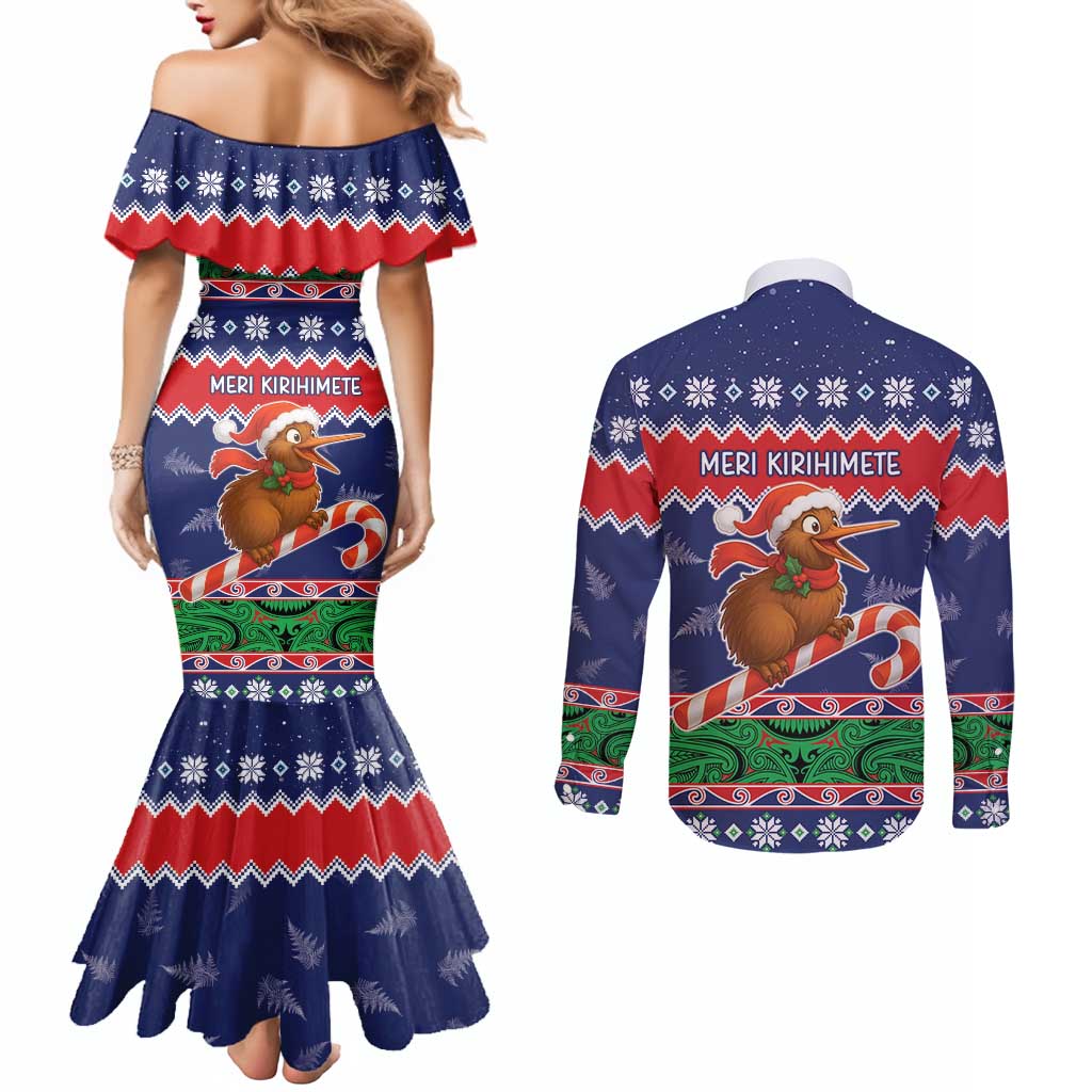 New Zealand Christmas Couples Matching Mermaid Dress and Long Sleeve Button Shirt Kiwi-sh You A Merry Christmas LT05 - Polynesian Pride