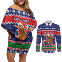 New Zealand Christmas Couples Matching Off Shoulder Short Dress and Long Sleeve Button Shirt Kiwi-sh You A Merry Christmas LT05 Blue - Polynesian Pride