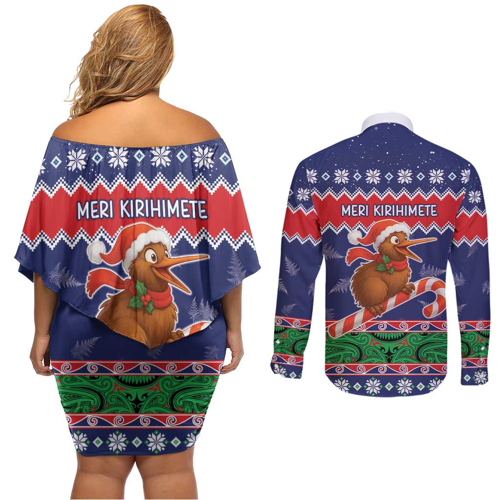 New Zealand Christmas Couples Matching Off Shoulder Short Dress and Long Sleeve Button Shirt Kiwi-sh You A Merry Christmas LT05 - Polynesian Pride