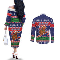 New Zealand Christmas Couples Matching Off The Shoulder Long Sleeve Dress and Long Sleeve Button Shirt Kiwi-sh You A Merry Christmas LT05 - Polynesian Pride