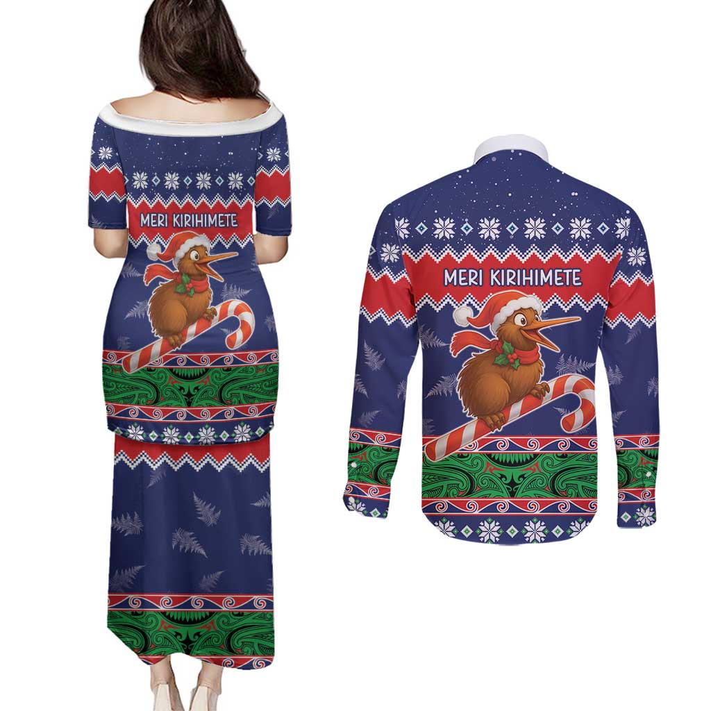 New Zealand Christmas Couples Matching Puletasi and Long Sleeve Button Shirt Kiwi-sh You A Merry Christmas LT05 - Polynesian Pride