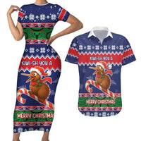 New Zealand Christmas Couples Matching Short Sleeve Bodycon Dress and Hawaiian Shirt Kiwi-sh You A Merry Christmas LT05 Blue - Polynesian Pride