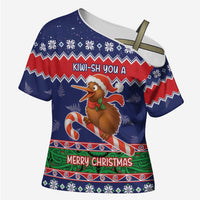 New Zealand Christmas Cross Shoulder Shirt Kiwi-sh You A Merry Christmas LT05 Female Blue - Polynesian Pride