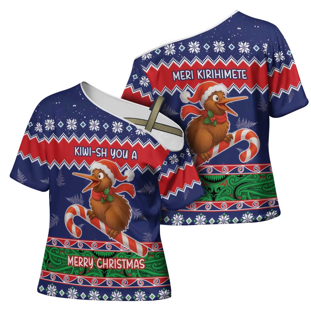 New Zealand Christmas Cross Shoulder Shirt Kiwi-sh You A Merry Christmas LT05 - Polynesian Pride