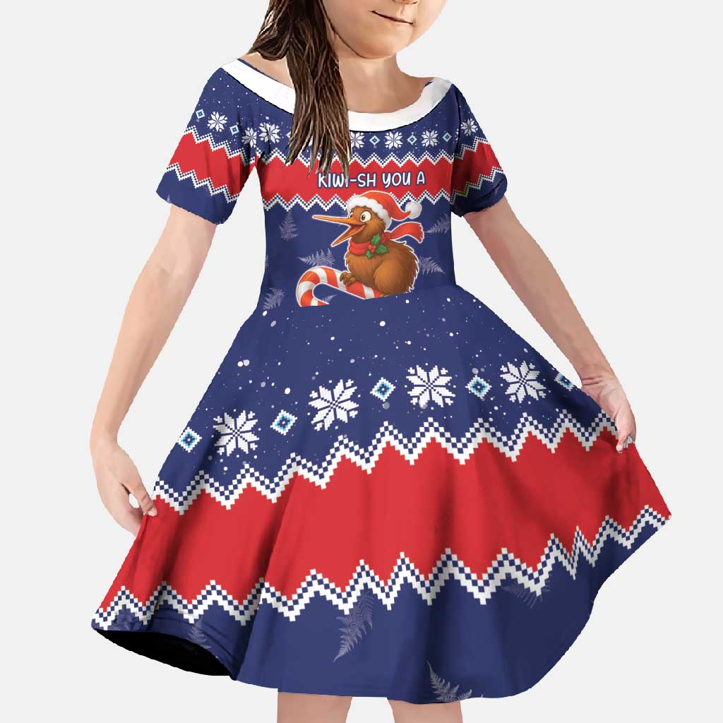 New Zealand Christmas Family Matching Mermaid Dress and Hawaiian Shirt Kiwi-sh You A Merry Christmas LT05 Daughter's Dress Blue - Polynesian Pride