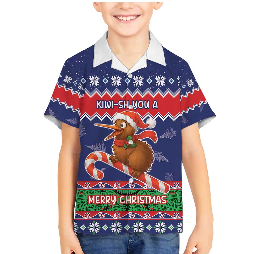 New Zealand Christmas Family Matching Mermaid Dress and Hawaiian Shirt Kiwi-sh You A Merry Christmas LT05 Son's Shirt Blue - Polynesian Pride