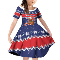 New Zealand Christmas Family Matching Off Shoulder Short Dress and Hawaiian Shirt Kiwi-sh You A Merry Christmas LT05 Daughter's Dress Blue - Polynesian Pride