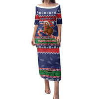 New Zealand Christmas Family Matching Puletasi and Hawaiian Shirt Kiwi-sh You A Merry Christmas LT05 Mom's Dress Blue - Polynesian Pride