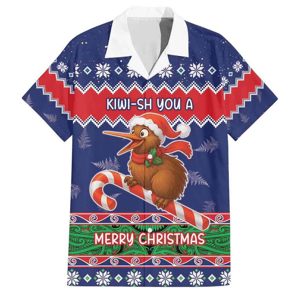 New Zealand Christmas Family Matching Short Sleeve Bodycon Dress and Hawaiian Shirt Kiwi-sh You A Merry Christmas LT05 Dad's Shirt - Short Sleeve Blue - Polynesian Pride