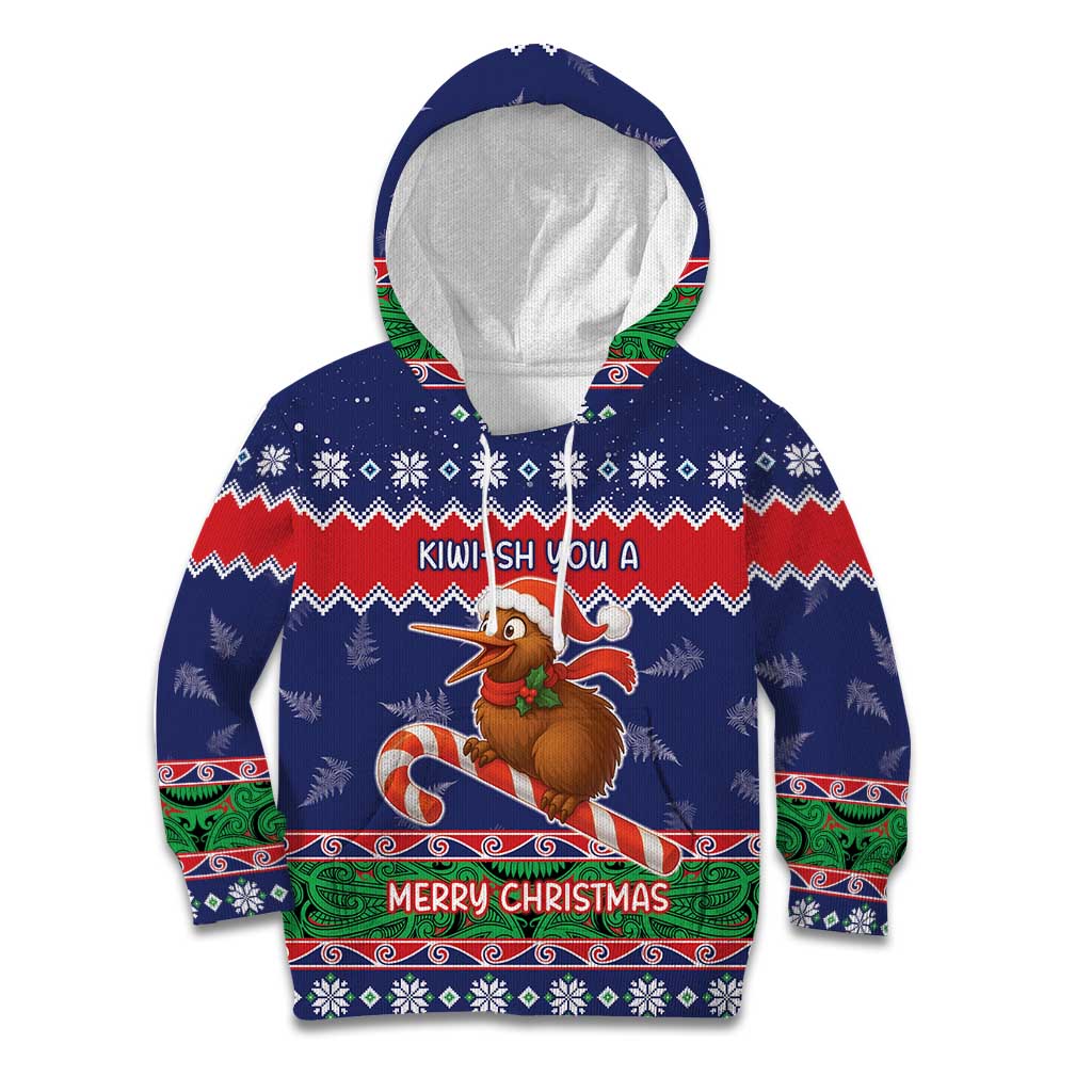 New Zealand Christmas Kid Hoodie Kiwi-sh You A Merry Christmas LT05 Hoodie Blue - Polynesian Pride