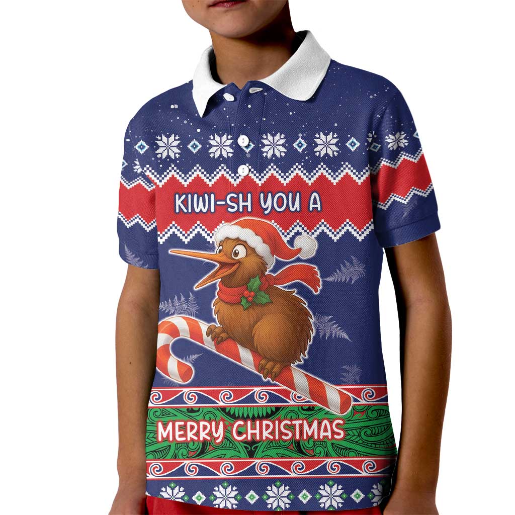 New Zealand Christmas Kid Polo Shirt Kiwi-sh You A Merry Christmas LT05 Kid Blue - Polynesian Pride