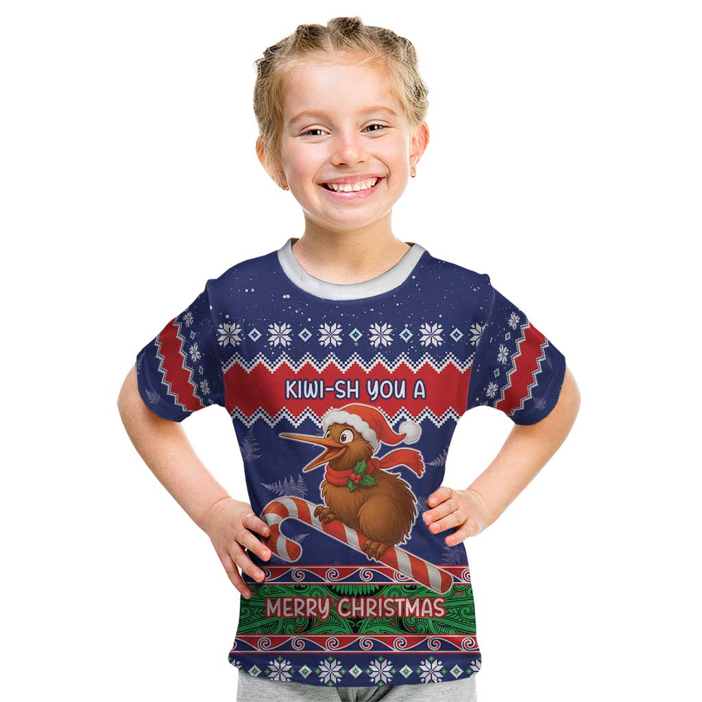 New Zealand Christmas Kid T Shirt Kiwi-sh You A Merry Christmas LT05 Blue - Polynesian Pride