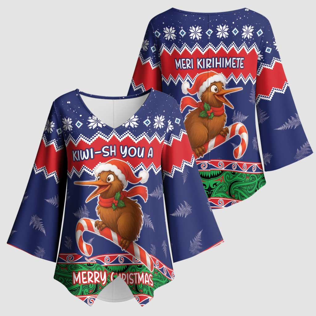 New Zealand Christmas Kimono Sleeve Blouse Kiwi-sh You A Merry Christmas LT05 - Polynesian Pride