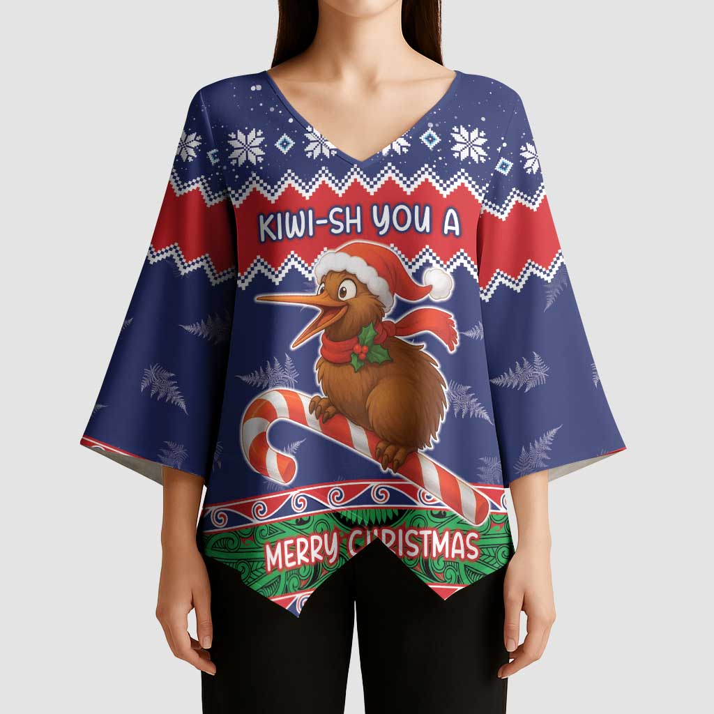 New Zealand Christmas Kimono Sleeve Blouse Kiwi-sh You A Merry Christmas LT05 - Polynesian Pride
