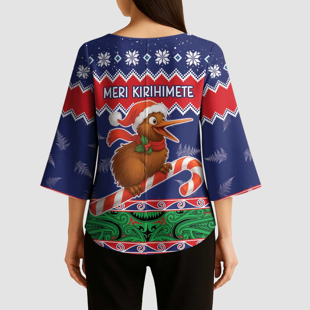 New Zealand Christmas Kimono Sleeve Blouse Kiwi-sh You A Merry Christmas LT05 - Polynesian Pride