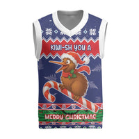 New Zealand Christmas Knitted V-Neck Vest Kiwi-sh You A Merry Christmas LT05 Blue - Polynesian Pride