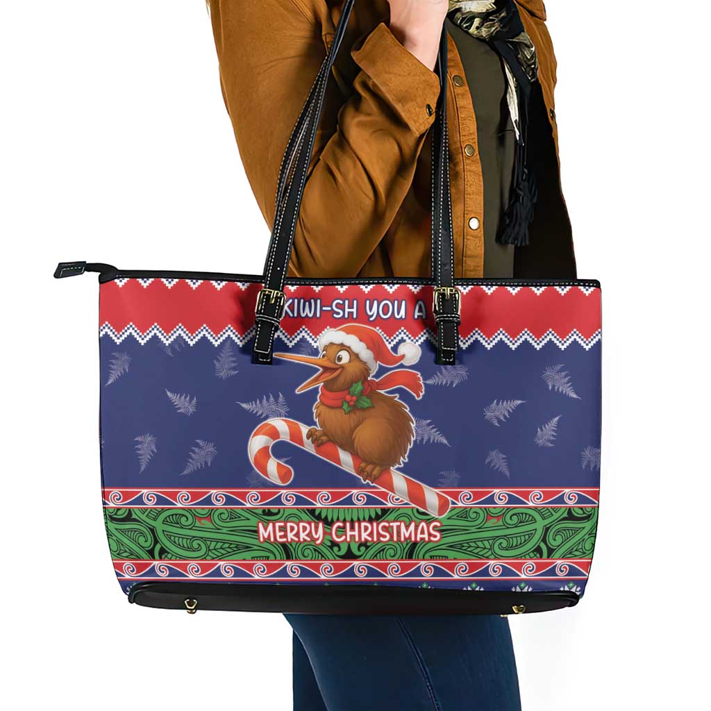 New Zealand Christmas Leather Tote Bag Kiwi-sh You A Merry Christmas LT05 - Polynesian Pride